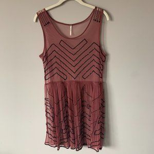 Free People Dress (thick straps) - Pink/Mauve Sheer w/ black beads